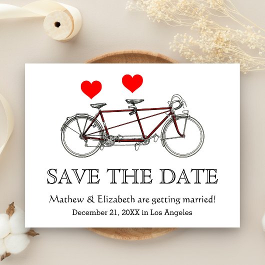  cute tandem fiets Wedding Save the Date Aankondigingskaart
