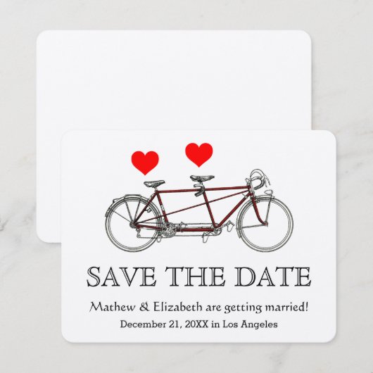 cute tandem fiets Wedding Save the Date Kaart (Voorkant / Achterkant)