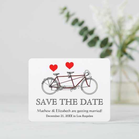 cute tandem fiets Wedding Save the Date Kaart (Staand voorkant)