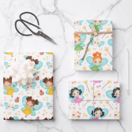 Cute Tandfeeën Inpakpapier Set van 3 Vel (Voorkant)
