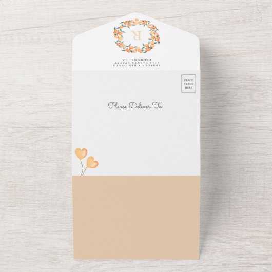 Cute Tangerine Citrus Oranje Truck Baby shower All In One Uitnodiging (Buitenkant)