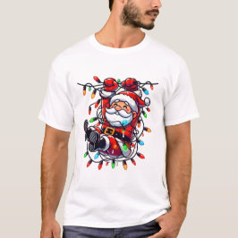 Cute Tangled Santa in Christmas Lights T-shirt