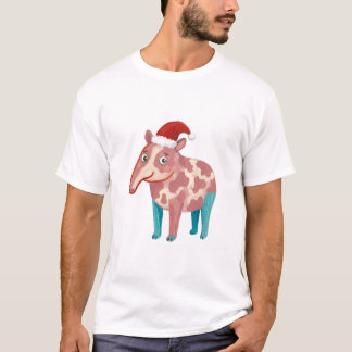 Cute Tapir Kerstman Hoed T-Shirt – Folk Art Design