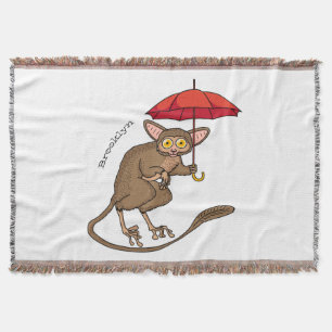 Cute Tarsier met paraplu cartoon illustratie Deken