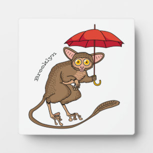 Cute Tarsier met paraplu cartoon illustratie Fotoplaat