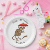 Cute Tarsier met paraplu cartoon illustratie Papieren Bordje (Feest)