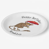 Cute Tarsier met paraplu cartoon illustratie Papieren Bordje (Gekanteld)