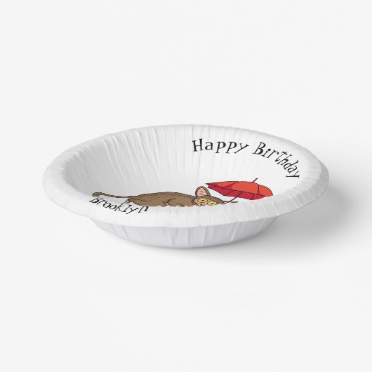 Cute Tarsier met paraplu cartoon illustratie Papieren Kommen (Gebogen)