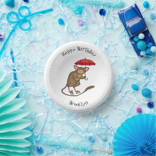 Cute Tarsier met paraplu cartoon illustratie Papieren Kommen (Feest)