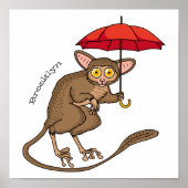 Cute Tarsier met paraplu cartoon illustratie Poster (Voorkant)