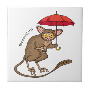 Cute Tarsier met paraplu cartoon illustratie Tegeltje