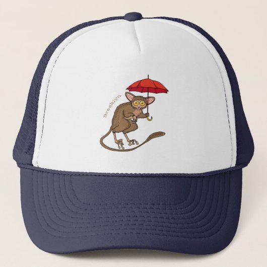 Cute Tarsier met paraplu cartoon illustratie Trucker Pet (Voorkant)
