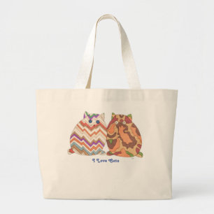 Cute Tas-I Love Cats-2 Fat Cats Grote Tote Bag