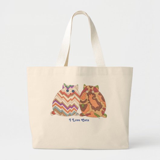 Cute Tas-I Love Cats-2 Fat Cats Grote Tote Bag (Voorkant)
