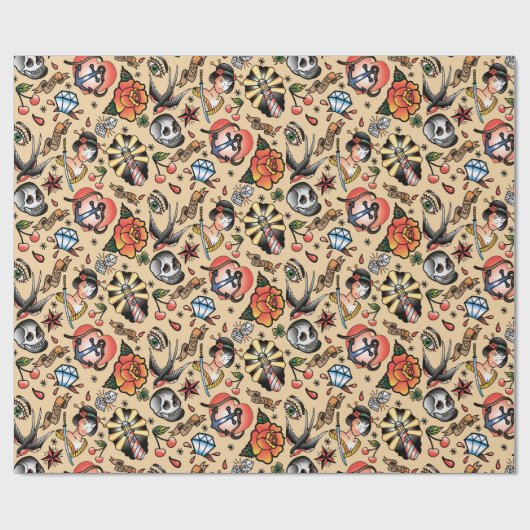 Cute tattoo lovers tik cadeaupapier (Vlak)