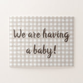 Cute Taupe Beige Zwangerschap Aankondiging Puzzle Legpuzzel (Horizontaal)