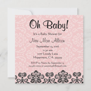 Cute Taupe Damask PINK Girl Baby shower V03 Kaart