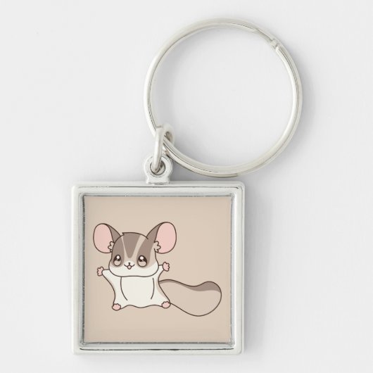 Cute Taupe Sugar Glider Cartoon Sleutelhanger (Voorkant)