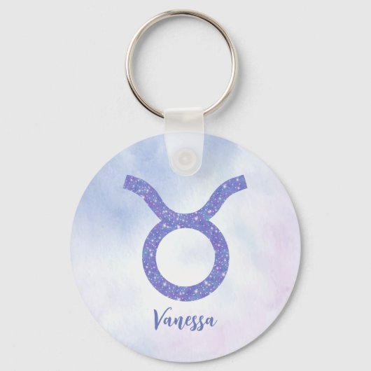 Cute Taurus Astrology Sign Speciaal Paars Sleutelhanger (Voorkant)