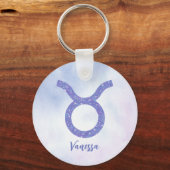 Cute Taurus Astrology Sign Speciaal Paars Sleutelhanger (Achterkant)