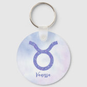 Cute Taurus Astrology Sign Speciaal Paars Sleutelhanger (Achterkant)