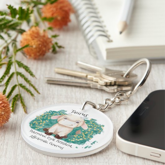 Cute Taurus Bull Waterverf Zodiac Sleutelhanger (Voorkant Rechts)