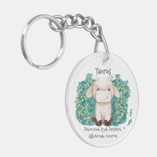 Cute Taurus Bull Waterverf Zodiac Sleutelhanger (Voorkant Links)