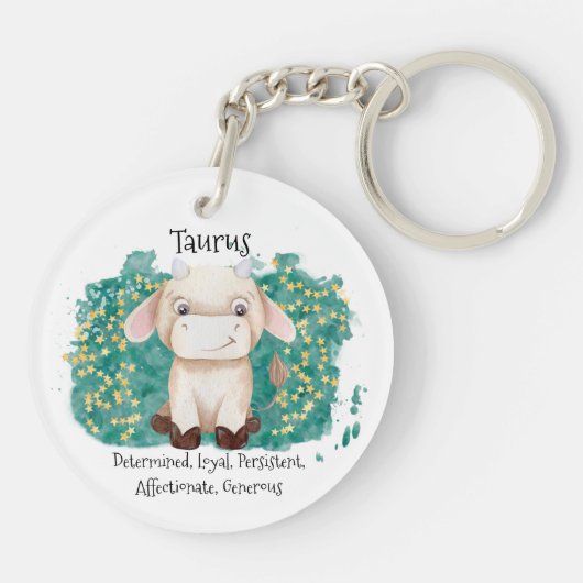 Cute Taurus Bull Waterverf Zodiac Sleutelhanger (Achterkant)