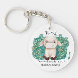 Cute Taurus Bull Waterverf Zodiac Sleutelhanger