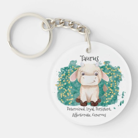 Cute Taurus Bull Waterverf Zodiac Sleutelhanger (Voorkant)