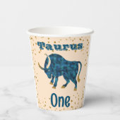 Cute Taurus First Birthday & Gold Confetti Papieren Bekers (Achterkant)