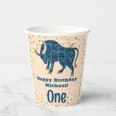 Cute Taurus First Birthday & Gold Confetti Papieren Bekers (Voorkant)