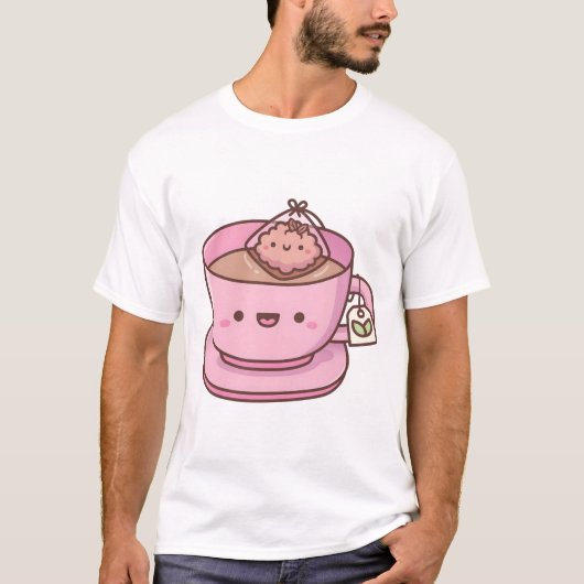 Cute Tea Bag en Teacup T-shirt (Voorkant)