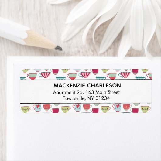 Cute Tea Cup Pattern Adres Etiket (Insitu)