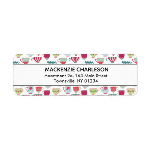 Cute Tea Cup Pattern Adres Etiket