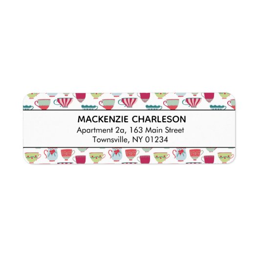 Cute Tea Cup Pattern Adres Etiket (Voorkant)