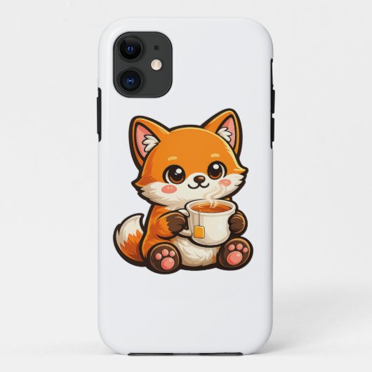 Cute Tea Fox Illustration – Cozy Fox Drinking Tea Case-Mate iPhone Case (Achterkant)