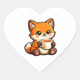 Cute Tea Fox Illustration – Cozy Fox Drinking Tea Hart Sticker