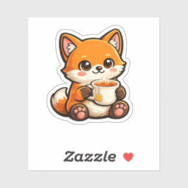 Cute Tea Fox Illustration – Cozy Fox Drinking Tea Sticker