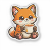 Cute Tea Fox Illustration – Cozy Fox Drinking Tea Sticker (Voorkant)