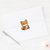 Cute Tea Fox Illustration – Cozy Fox Drinking Tea Vierkante Sticker (Envelop)