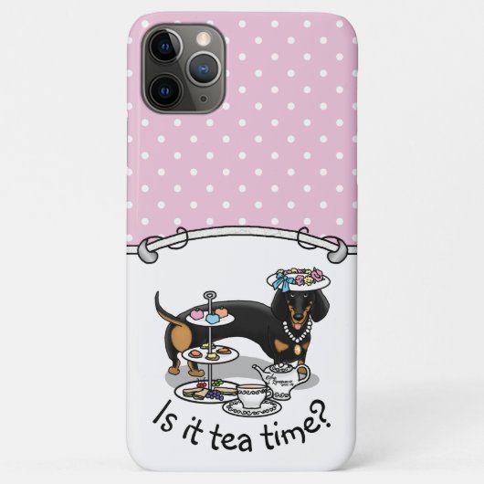Cute Tea Party Dachshund Dog (zwart & tan) Funny Case-Mate iPhone Case (Achterkant)