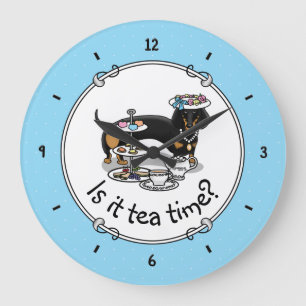 Cute Tea Party Dachshund Dog (zwart & tan) Funny Grote Klok