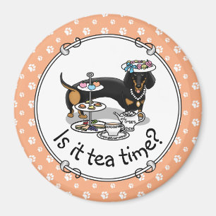 Cute Tea Party Dachshund Dog (zwart & tan) Funny Magneet