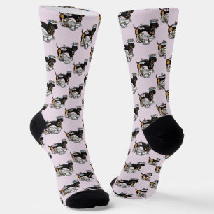 Cute Tea Party Dachshund Dog (zwart & tan) Funny Sokken