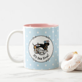 Cute Tea Party Dachshund Dog (zwart & tan) Funny Tweekleurige Koffiemok