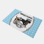 Cute Tea Party Dachshund (zwart & tan) Funny Dog Deurmat (Schuin)