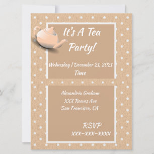 Cute Tea Party Invitation beige Polka Dot Teapot Kaart