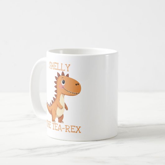 Cute Tea-Rex Dinosaur Personalized Name Koffiemok (Voorkant links)