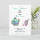 Cute Tea Time Blauwgroen Baby shower Kaart (Staand voorkant)